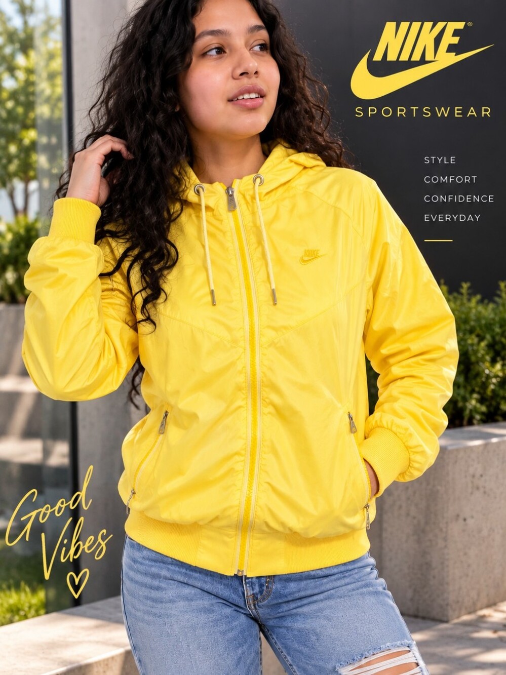 Nike Women's Yellow Hooded Windbreaker Jacket